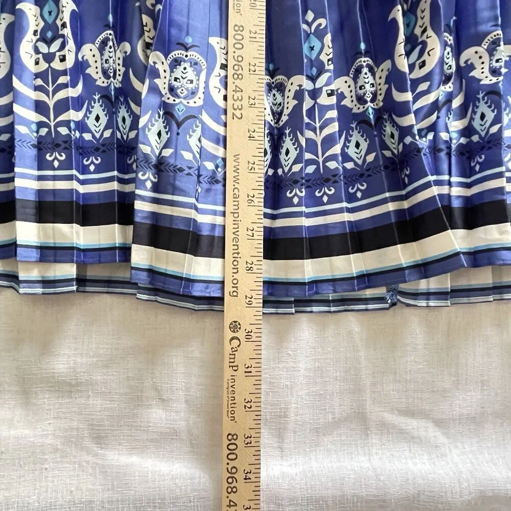 Lane‎ Bryant Women’s Size 28 Blue Paisley Pleated Midi Skirt Boho Casual Work